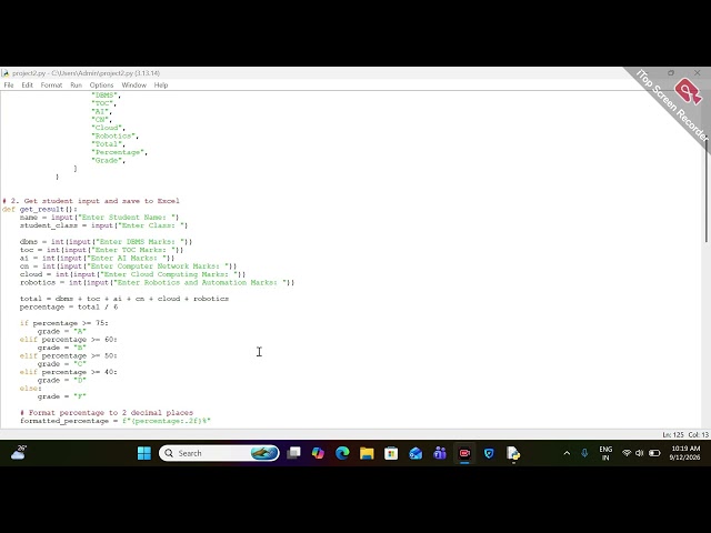  # python mini project # Student Result Management System 