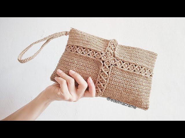 DIY Tutorial Pouch Hand Bag Tape Yarn Knitting and Macrame Knot