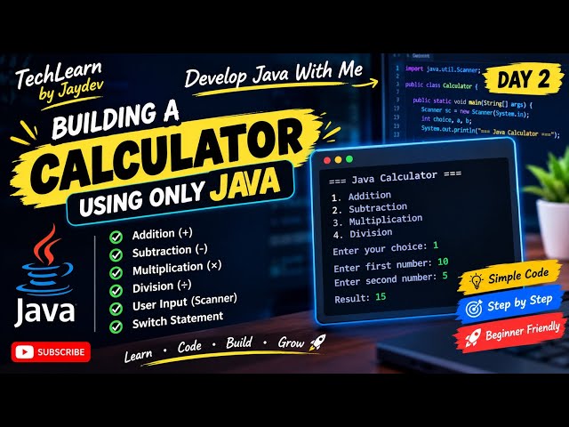Develop Java With Me – Day 2 | Build a Calculator Using Only Java 🧮💻 #video #technology #tech 