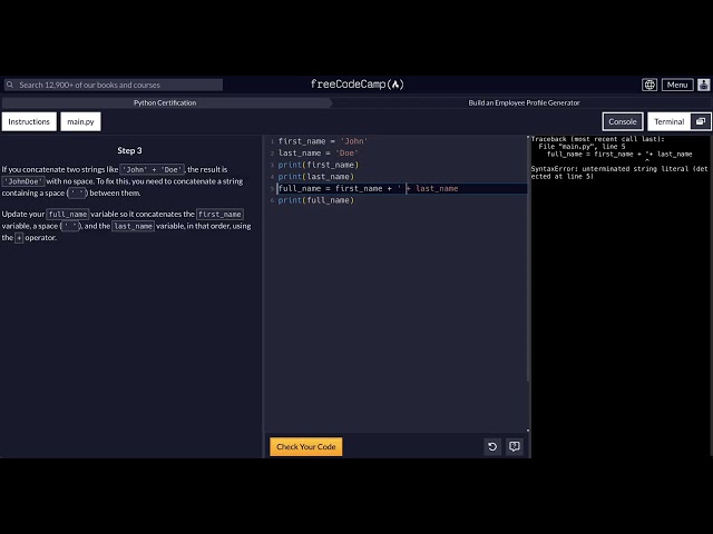 FreeCodeCamp - Python Project  - Step 3 of 18 - Employee Profile Generator