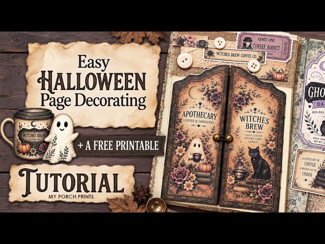 Easy Halloween Junk Journal Page Decorating Tutorial 👻+ Free Printable!
