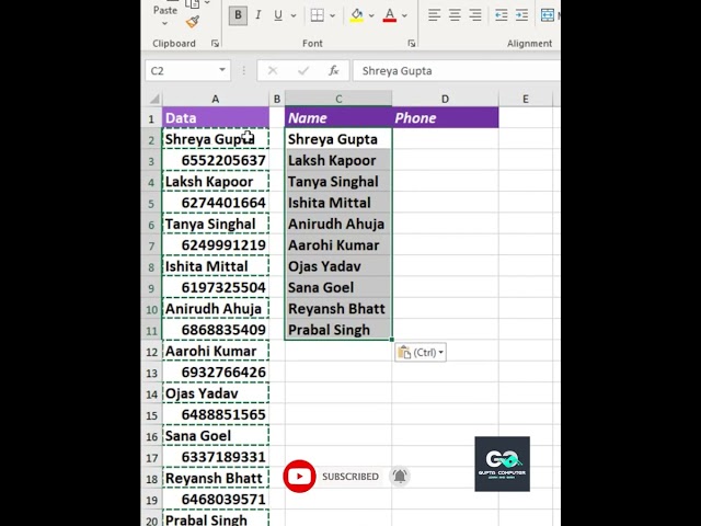 Separate Names & Numbers in Excel—No Formulas!  #excel #exceltips #computereducation #exceltricks