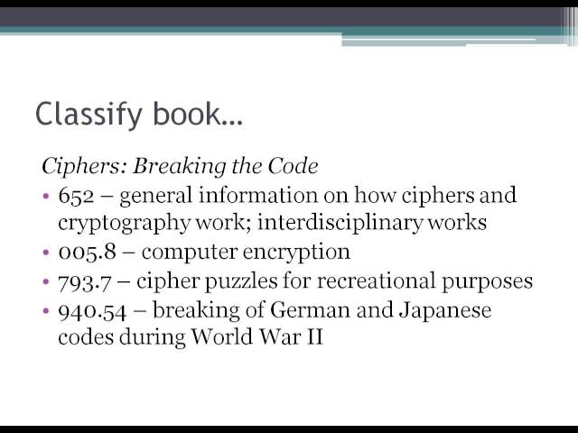 Dewey Decimal Classification Session 1 - June 2010