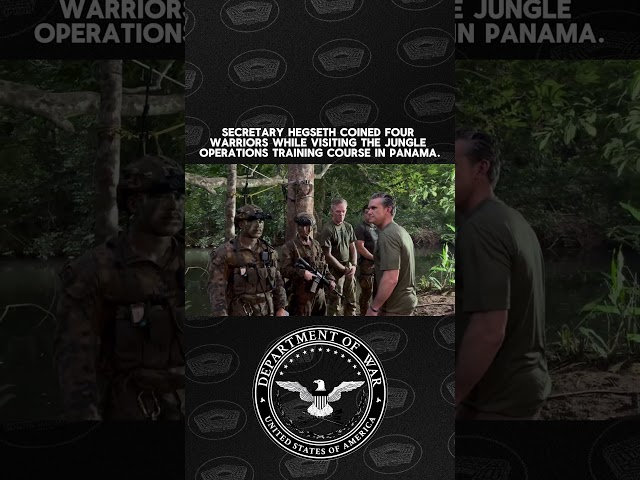 Secretary Hegseth COINED four warriors while visiting the Jungle Operations Center in Panama.