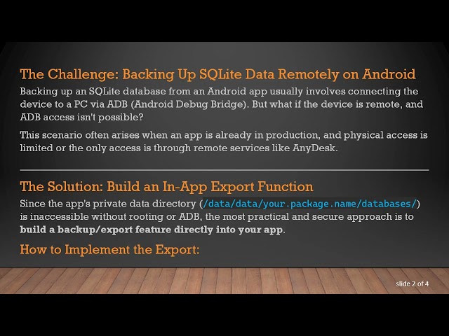 How to Create an In-App SQLite Backup for Android Without ADB