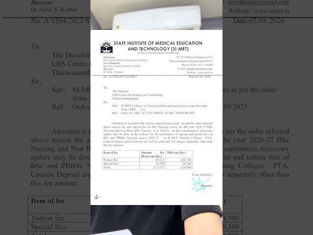 LBS 2026 Latest Update | Simet BSc Nursing Fee Structure 2026