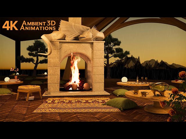 Dragon Pavilion Fireplace with Rain