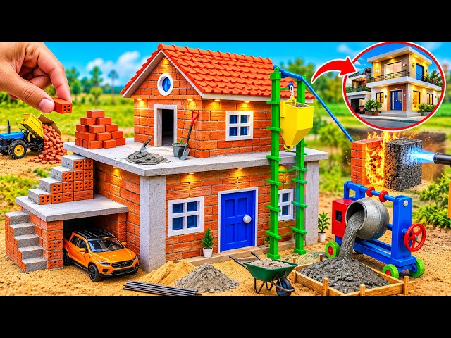DIY Construction Science Project - Building a Modern 2-Story Fireproof House With Bricks and Cement