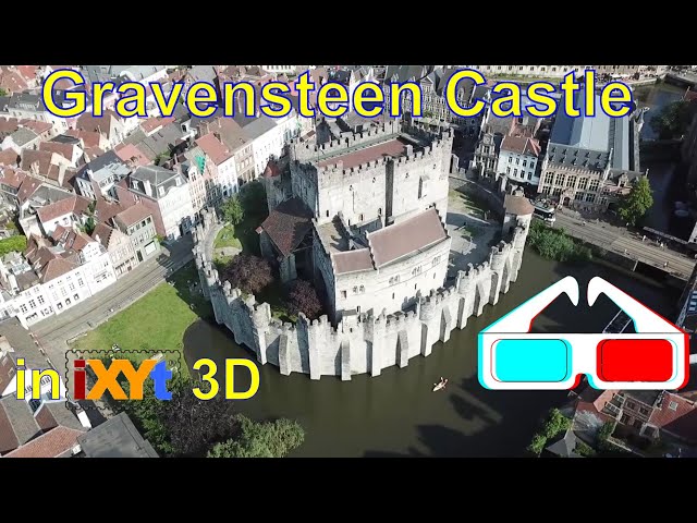 Gravensteen castle, Ghent, East Flanders, Belgium in iXYt 3D red-cyan anaglyph relax video
