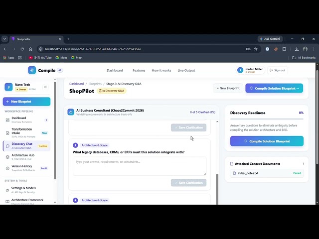 Compile: From Messy Business Idea to Build-Ready Blueprint | Chaos2Commit 2026 | Team Blueprint AI