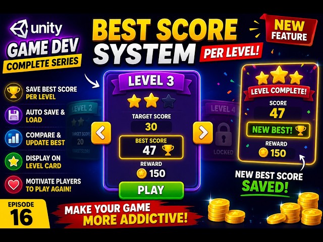(Ep. 19) Best Score System in Unity 3D 🏆 | Save Best Score for Every Level