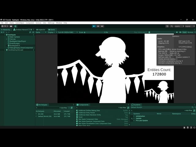 Bad Apple but it's 172800 Entities in Unity ECS