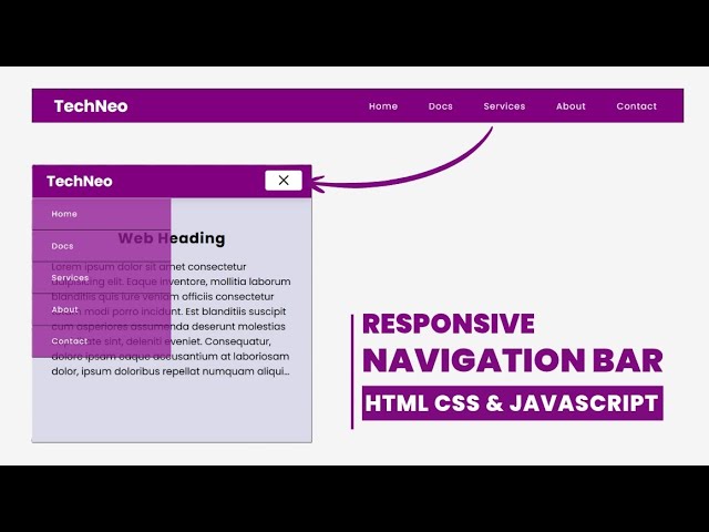 Create Responsive Navigation Menu Bar using Html CSS & JavaScript