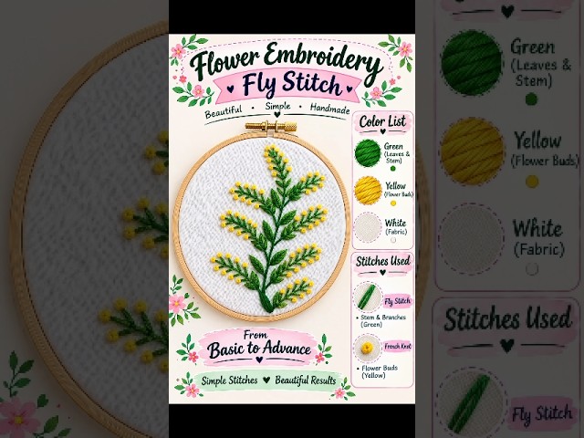 Fly Stitch Embroidery | Easy & Beautiful Hand Embroidery Stitch for Beginners 🌸