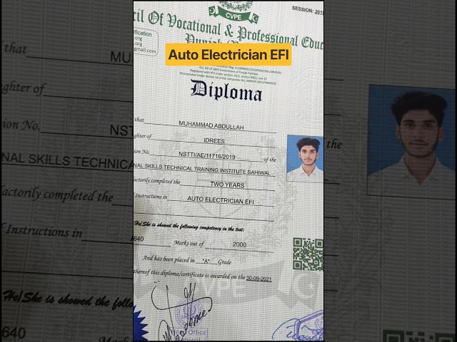Auto Electrician EFI Skill Base Diploma By CVPE Punjab Govt #cvpe #autoelectrician #diploma