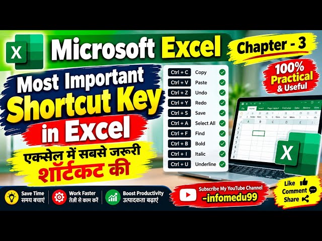 Excel Top 50 Shortcut Keys | Most Important Excel Shortcut Keys | Chapter 3#education #viral #tech 