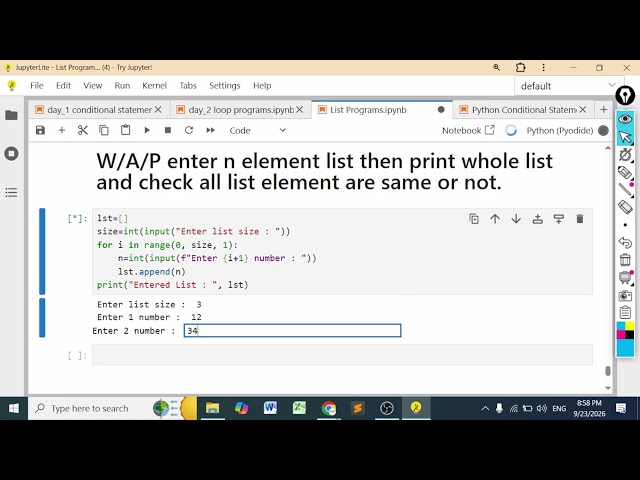 Python List Program-17. Enter n Element List & Check all Elements are same or not #nitin_sir #sdi