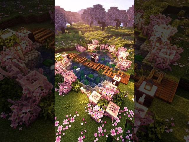 Minecraft spirit blossom pond with bridge #shorts