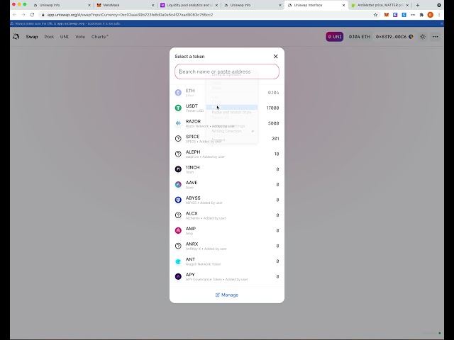 How to add token contract to uniswap