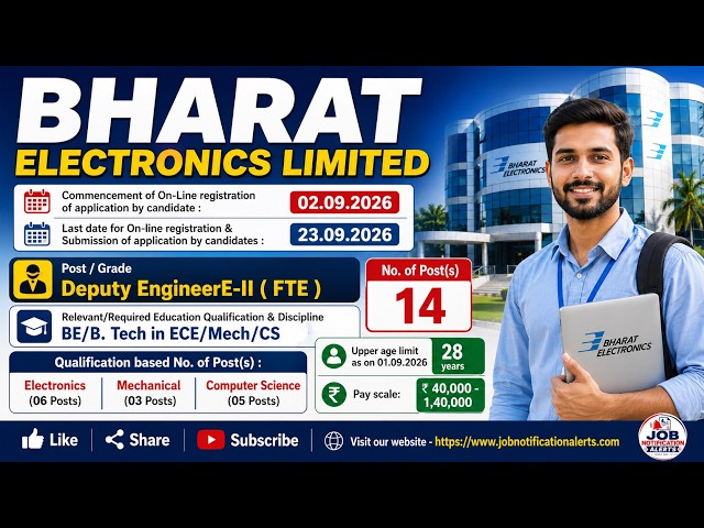 BEL Recruitment 2026 | Deputy Engineer E-II FTE | 14 Vacancies | BE/B.Tech | Before 23.09.2026