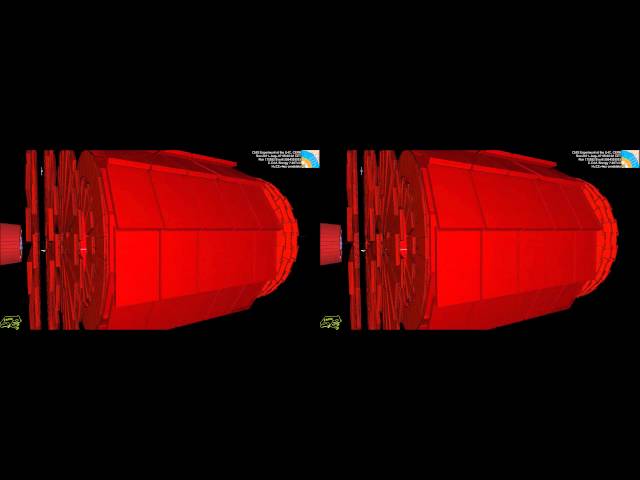 LHC collision event at CMS showing four high energy muons (CMS Higgs search)