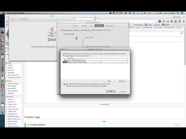 WikiPathways Java Applet Editor: MacOS10.9 - Java7/8 - Chrome