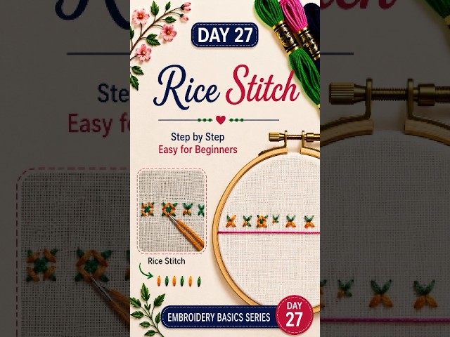 Rice Stitch Embroidery | Beginners के लिए आसान और Beautiful Stitch 🌸 #Embroidery #HandEmbroidery
