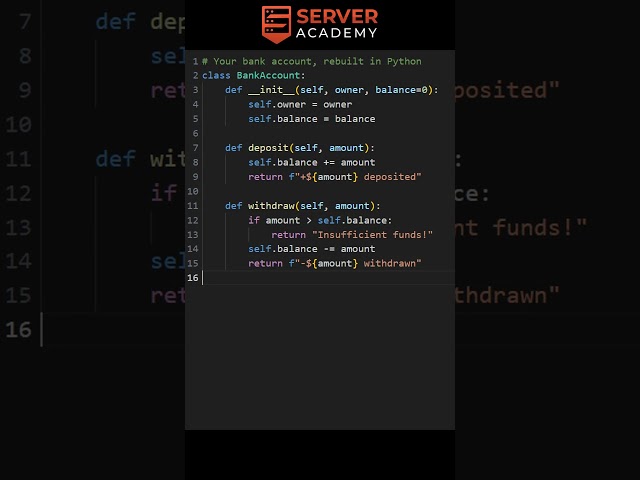 Build a bank account class in Python (OOP)