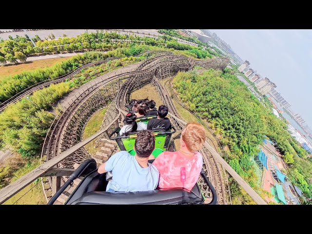 Python in Bamboo Forest Back Row POV - World Record Wooden Coaster in China