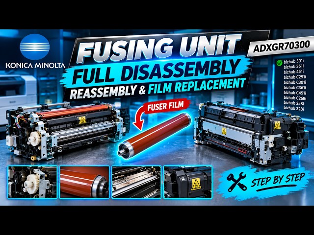 Konica Minolta ADXGR70300 Fusing Unit Full Disassembly & Reassembly | Fuser Film Replacement