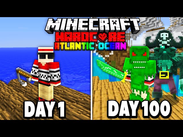 I Survived 100 Days in the Atlantic Ocean on Minecraft.. Here's What Happened..