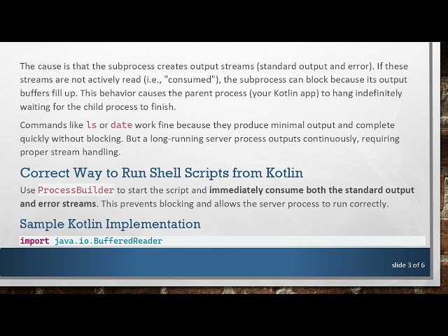 How to Run a sh Script from Kotlin Without Hanging the Process