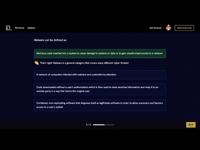 Malware Quiz - Codecademy Introduction to Cybersecurity