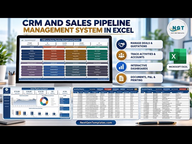 CRM and Sales Pipeline Management System in Excel VBA | Deals, Quotes, Dashboards & P&L