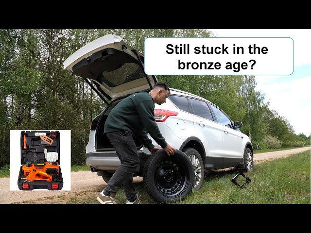 Timelapse video on use of electric jack and powerful electrical lug nut tool.
