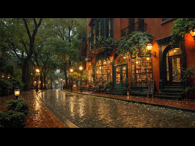 Rainy Bookstore Café Jazz on a Quiet Vintage Street 🌧️ Smooth Jazz for Reading, Focus & Relaxation ☕
