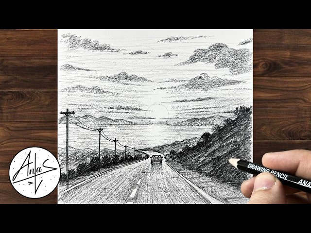 How to Draw a Beautiful Sunset Road Scene with Pencil