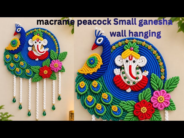 Macrame peacock small ganesha wall hanging/Handmade Ganpati Bappa Decoration/DIY Macrame Art/#shorts