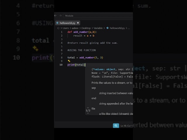 Simple Calculator! | Python Shorts Python return Statement Explained#pythontutorial#viralshort