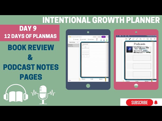 Book Review & Podcast Note Taking Pages for Digital Bullet Journal, Growth Planner: Day 9 of Planmas