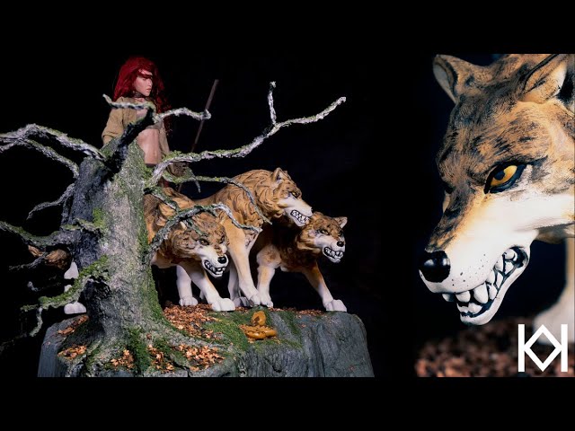 Elven Figures and Wolves Diorama