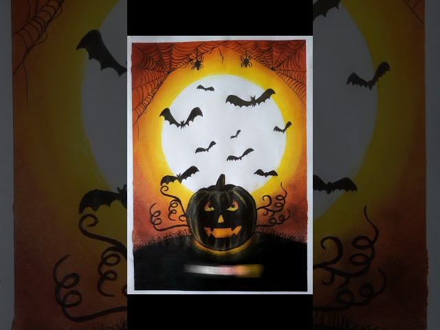 Halloween drawing || oil pastel drawing for beginners || happy halloween #shorts #oilpasteldrawing