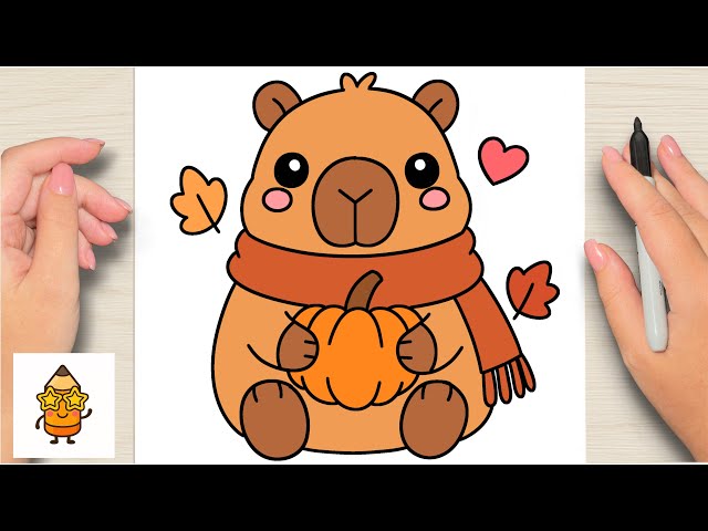 How To Draw A Cute Easy Fall Capybara | Cute Easy Drawing Tutorial For Kids