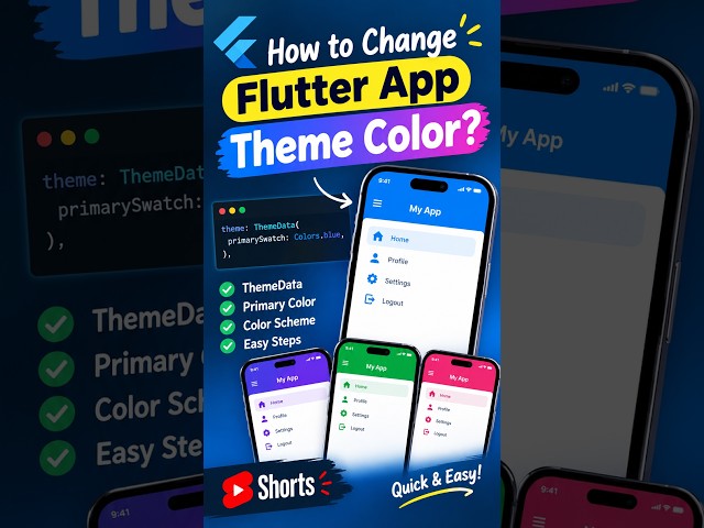 How to Change Flutter App Theme Color 🎨   Flutter ThemeData Tutorial #shorts