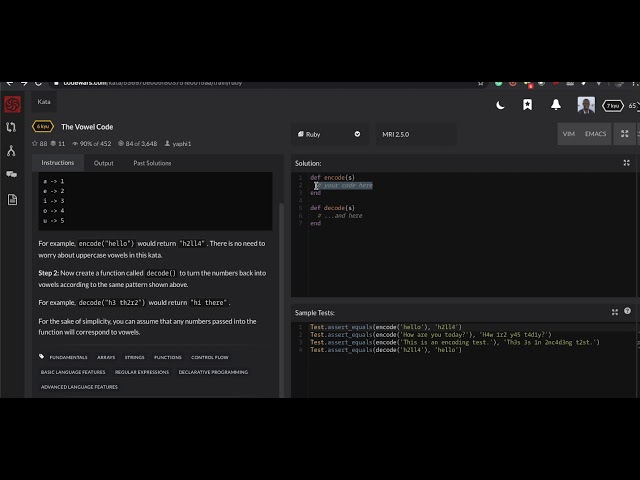 Code Wars Challenge | The Vowel Code Challenge in Ruby