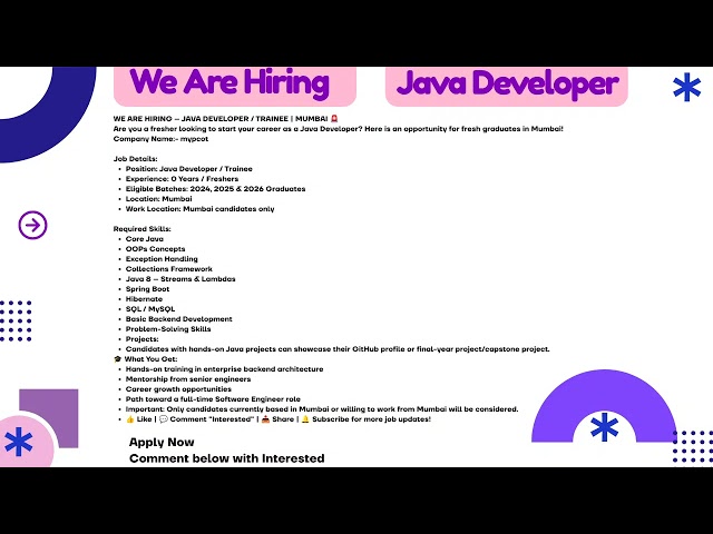 Java Developer Jobs for Freshers 2026 | Mumbai Hiring | 0 Years Experience | Java, Spring Boot, SQL