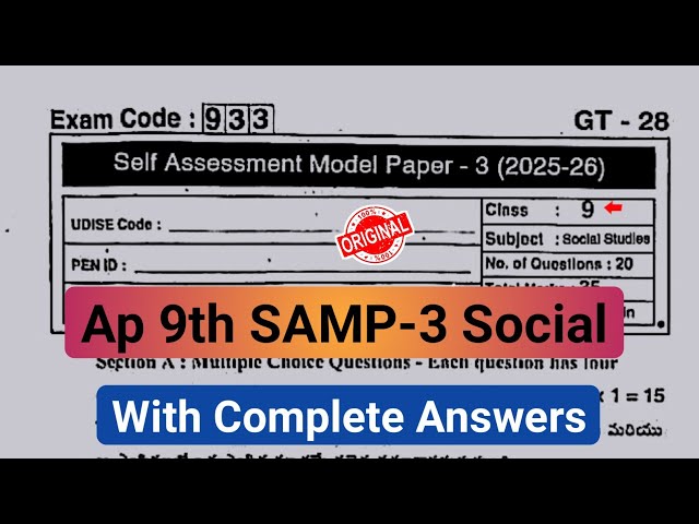 ap 9th class social studies fa3 question paper 2026|9th self assessment model paper 3 social 2026