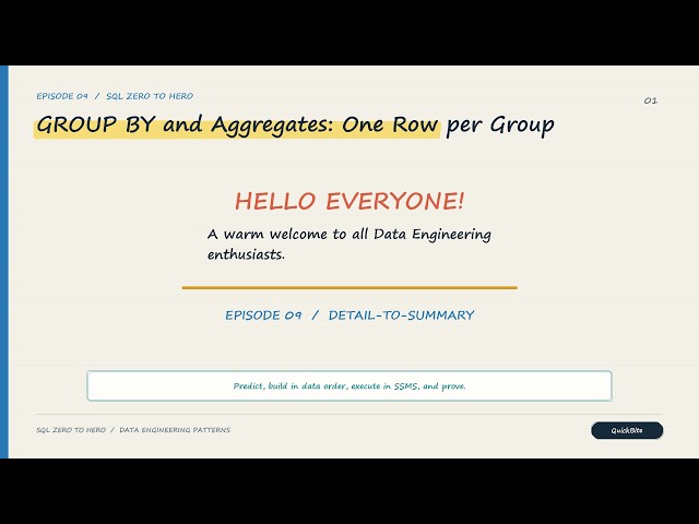 GROUP BY and Aggregates: One Row per Group in SQL | Data Engineering Ep 09