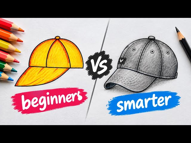 Cap Drawing Tutorial Beginner Vs Smarter | Easy Cap Drawing 🧢 | How to Draw A Cap 