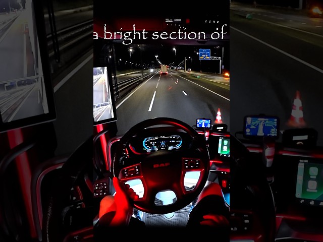 Multiple lanes in night driving truck and driver Netherlands as in the truck simulator game but real